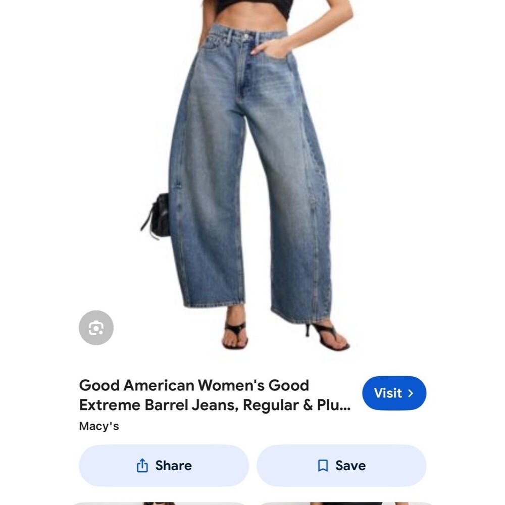 Good American Faded Blue Wide-Leg Barrel Jeans
